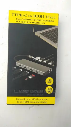 12 in 1 USB C/Type C to 2 Hdmi+4 Usb+Vga+Lan+Sd+Tf Converter