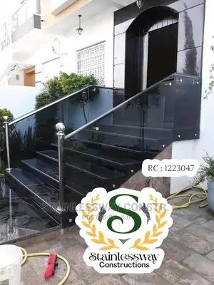 Entrance Dark Grey Glass Railing at Gudu