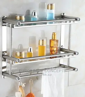 Pure Stainless Double Shelf With Towel Rail