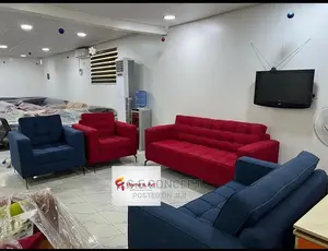 Complete Set of Red and Blue Fabric Sofa