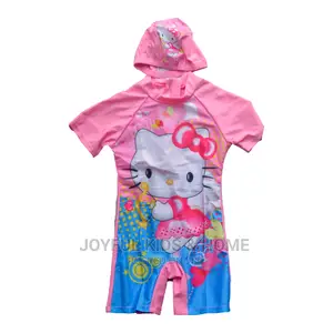 Girls Swimming Costume With Cap - Multi Colours