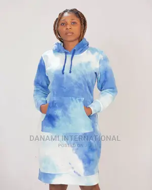 Danami Blue White Dyed Hoodie Gown Dress