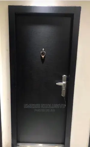 3ft ' Black Security Steel Door With Knoker and Pip Hole