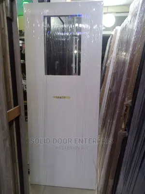 Perfect White Complete HDF Door With Glass Design for Sale