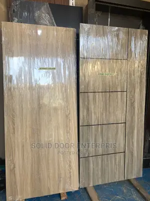 Solid HDF Complete Door With Frame and Black Chrome Design