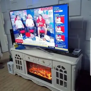 High Classic Fireplace Tv Stand With Storage Cabinets.