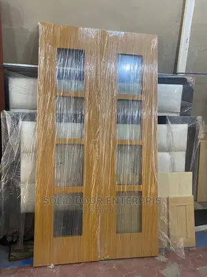 Solid HDF Door With Glass Design And Complete Frame For Sale