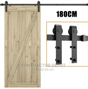 6.6 Ft Antique Style Black Steel Sliding Barn Door Hardware