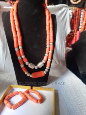 Coral Beaded Necklace With Silver 2 Layers