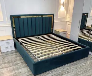 6 by 6 Striped Bed With Gold Chrome