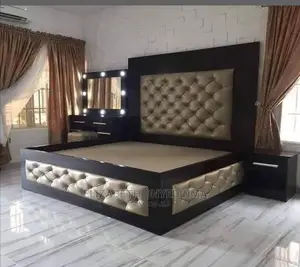 6ft by 6ft Padded Bedframe With Dresser and One Bedside