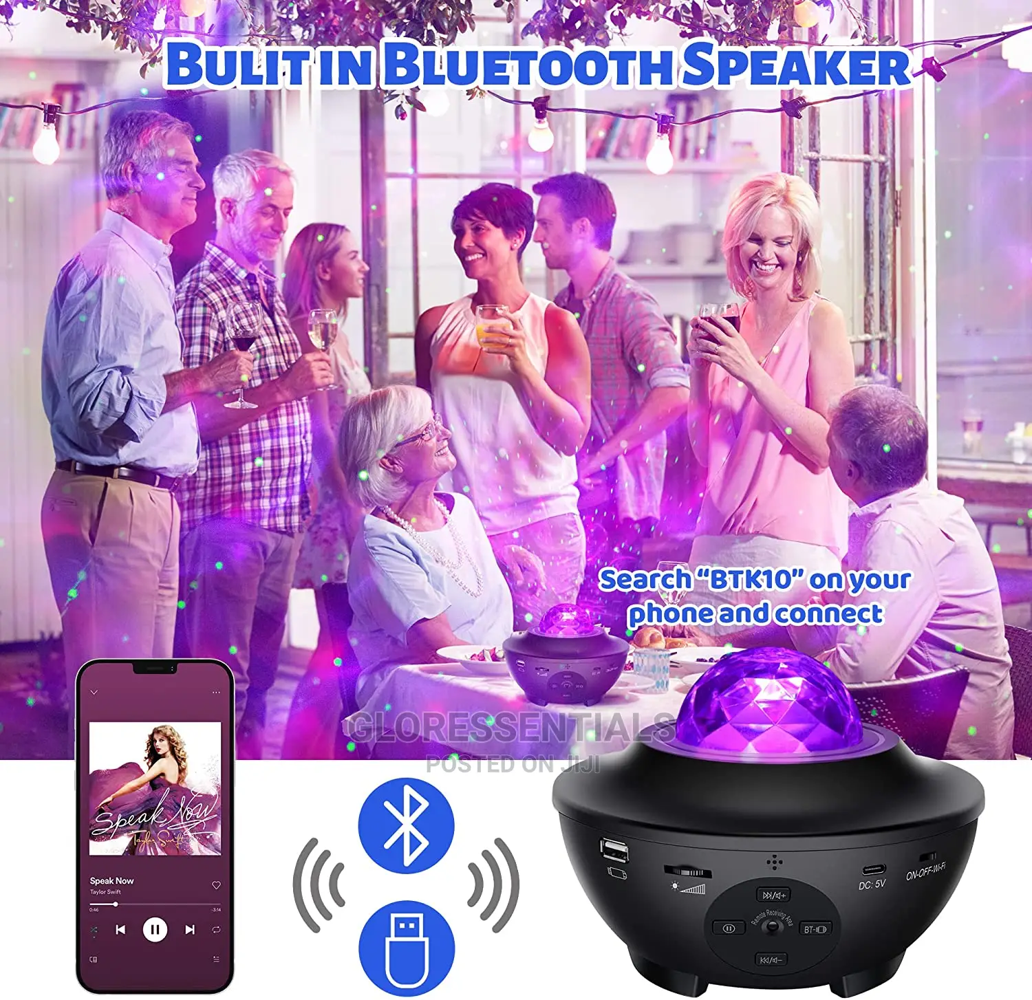 Star Night Light Projector With Bluetooth Speaker