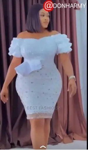 Elegant Ladies Short Fitted White Dinner Gown