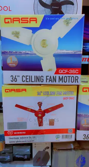 Qasa Short Blade Ceiling Fan -36inches Coffee Brown/White