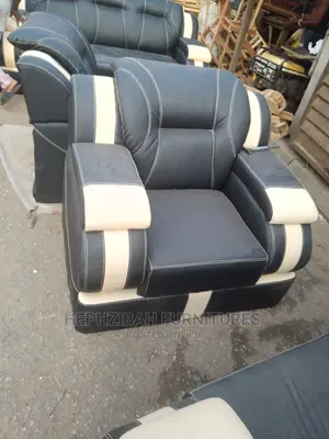 7 Seaters Executive Black Leather With Cream Sofa