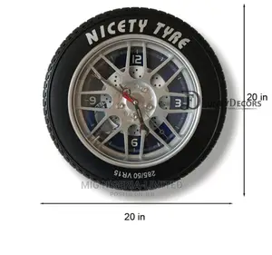 Glass Wheel Wall Clock Tyre Design Rubber Decoration Clock 50cm
