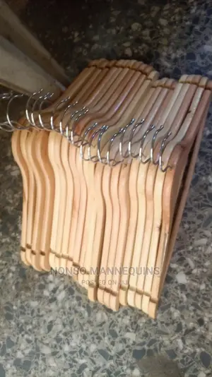 Clean And Neat Seta Of Wooden Clothes Hangers