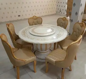 Turkish Round Marble Dinning Table With Six Leather Chairs