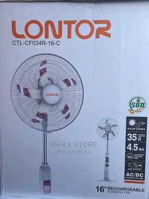 Lontor 16”Inches Rechargeable Fan-Usb Port+Led Light