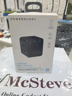 Powerology 3-Outlet Wall Sucket With Fast Charging USB