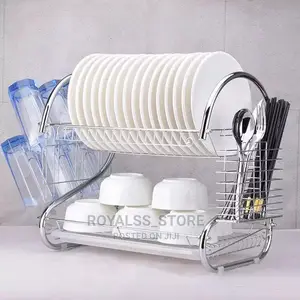 Double Layer Stainless Steel Dish Plate Rack With Spoon Cup Holder