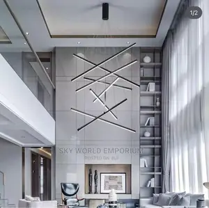Modern Black Stair Chandelier Long LED Line