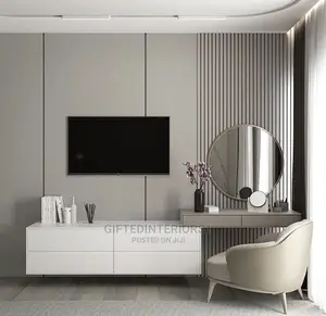 Tv Stand With Wall Cladding and Mirror