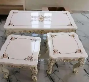 Set of White Royal Table With Two Side Stools