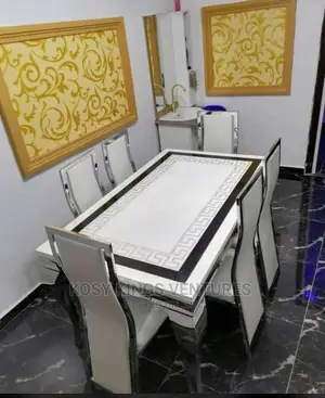 Luxury 6 Seater Versace Design Marble Top Dinning Set.