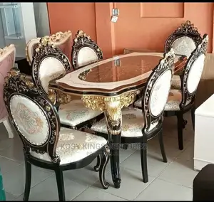Luxurious Royal Black Dinning With Six Chairs