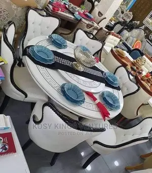 Turkish Marble Versace Dinning With Six Leather Chairs