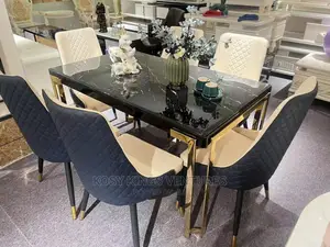 Luxurious Marble Dinning Set With Six Leather Chairs