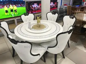 Turkish Versace Marble Dinning Set With Six Leather Chairs