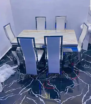 Executive Marble Top Dinning Table With Six Leather Chairs