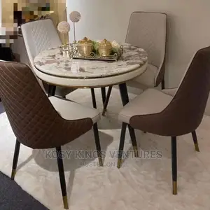 Round Luxurious Marble Dinning Set With Four Leather Seats