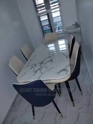 Executive Marble Dinning Table With Six Leather Chairs