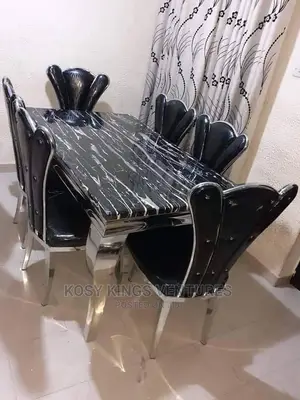 Marble Dinning Table With Six Leather Chairs