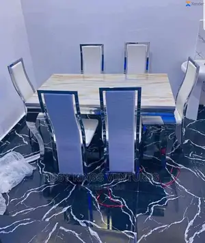 Marble Dinning Table With Six Leather Seats