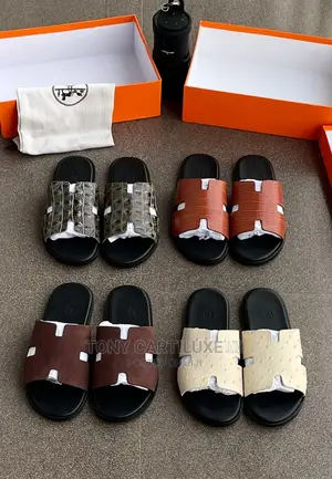 Hermes Men High Quality Leather Slippers