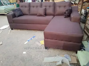 L Shaped Brown Fabric Sofa