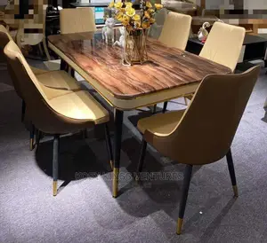 New Design Marble Dinning Set With Six Leather Chairs