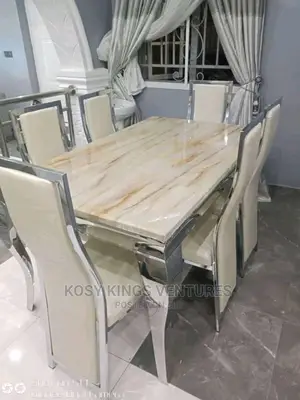 Royal Marble Top Dinning Set With Six Leather Chairs