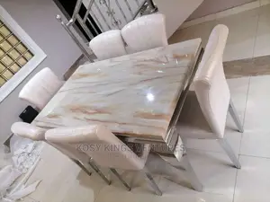 High Quality Marble Dinning Table With Six Leather Chairs