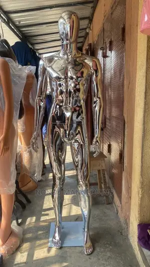Full Body Male Faceless Silver Chrome Mannequin
