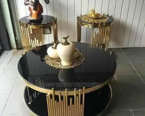 Luxurious Gold Centre Table With Two Side Stools