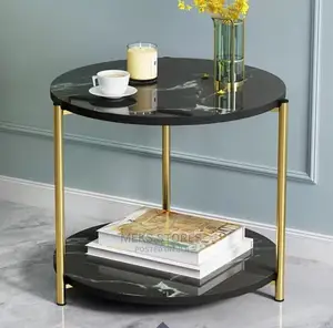 Round End Metal Coffee Table Nordic Style Marble Glass