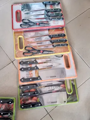 Stainless Steel Knife Set, Scissors and Chopping Board