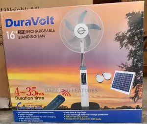 16" Rechargeable Fan With Solar Panel and Bulbs