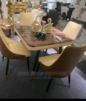 Luxurious Marble Dinning Table With Four Leather Seats