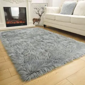 Grey Fur Faux Sheepskin Center Rug-5ftx7ft